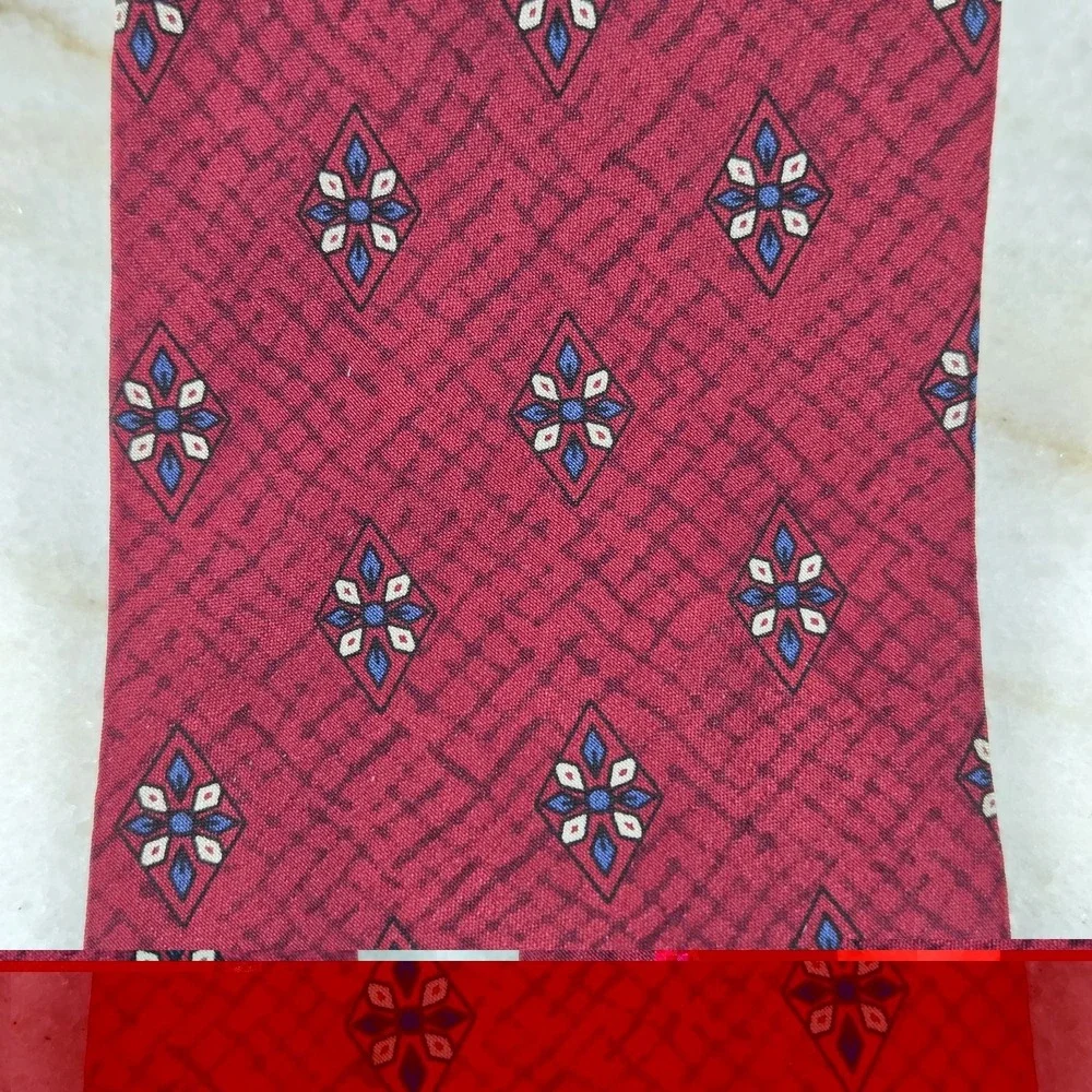 Italian Silk Tie Burgundy Diamond Floral Medallion Foulard Retro Dark Academia
